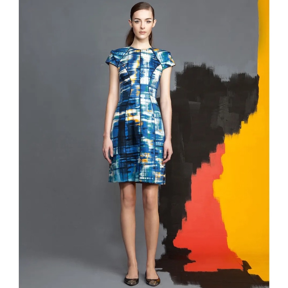 EUC Lela Rose Abstract Printed Silk Dress 6